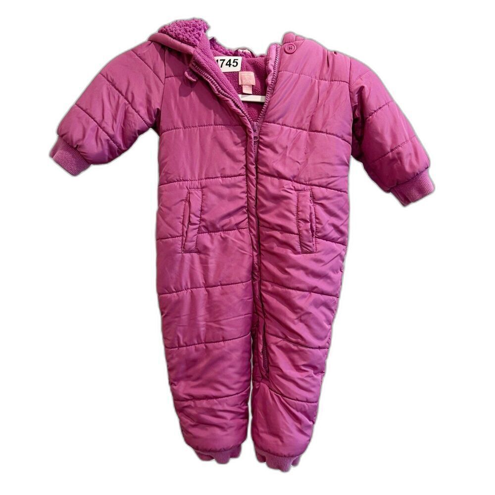 Childrens Place Baby Girl Magenta Snowsuit 18 Mo Parka Puffer Hooded Long Sleeve